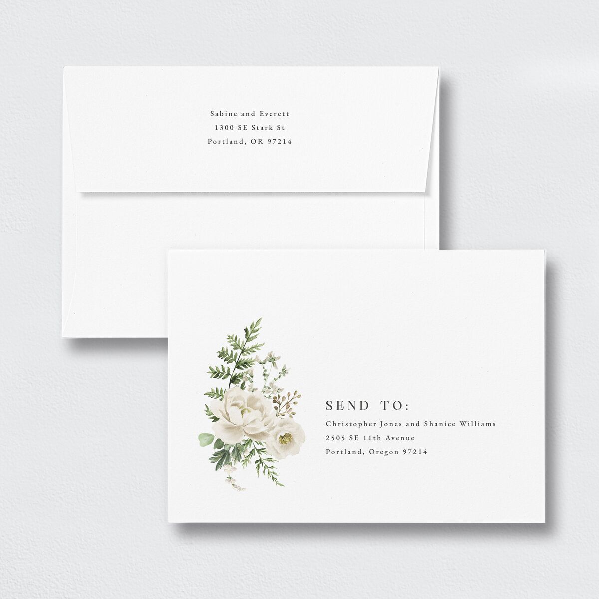 Gilded Fern Frame Rehearsal Dinner Invitation Envelopes White Standard Linen Both Recipient and Return Addresses Signature
