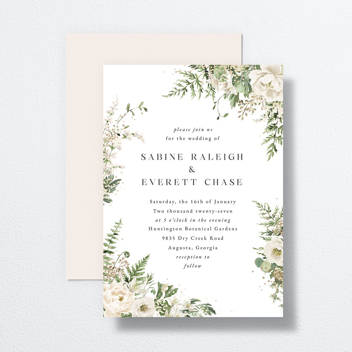 Gilded Fern Frame Wedding Invitations Gold Linen Signature No Standard