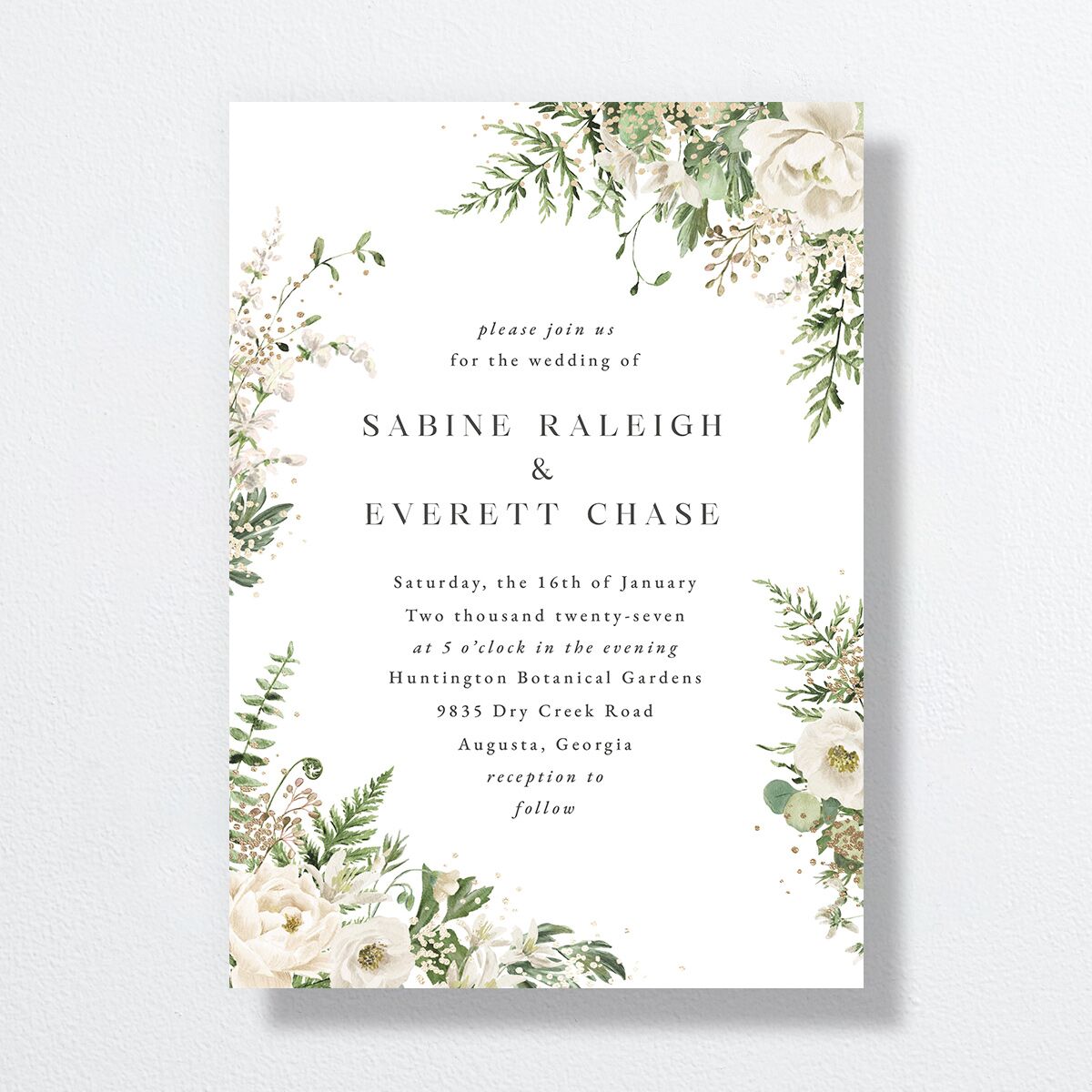 Gilded Fern Frame Wedding Invitations Gold Linen Signature No Standard