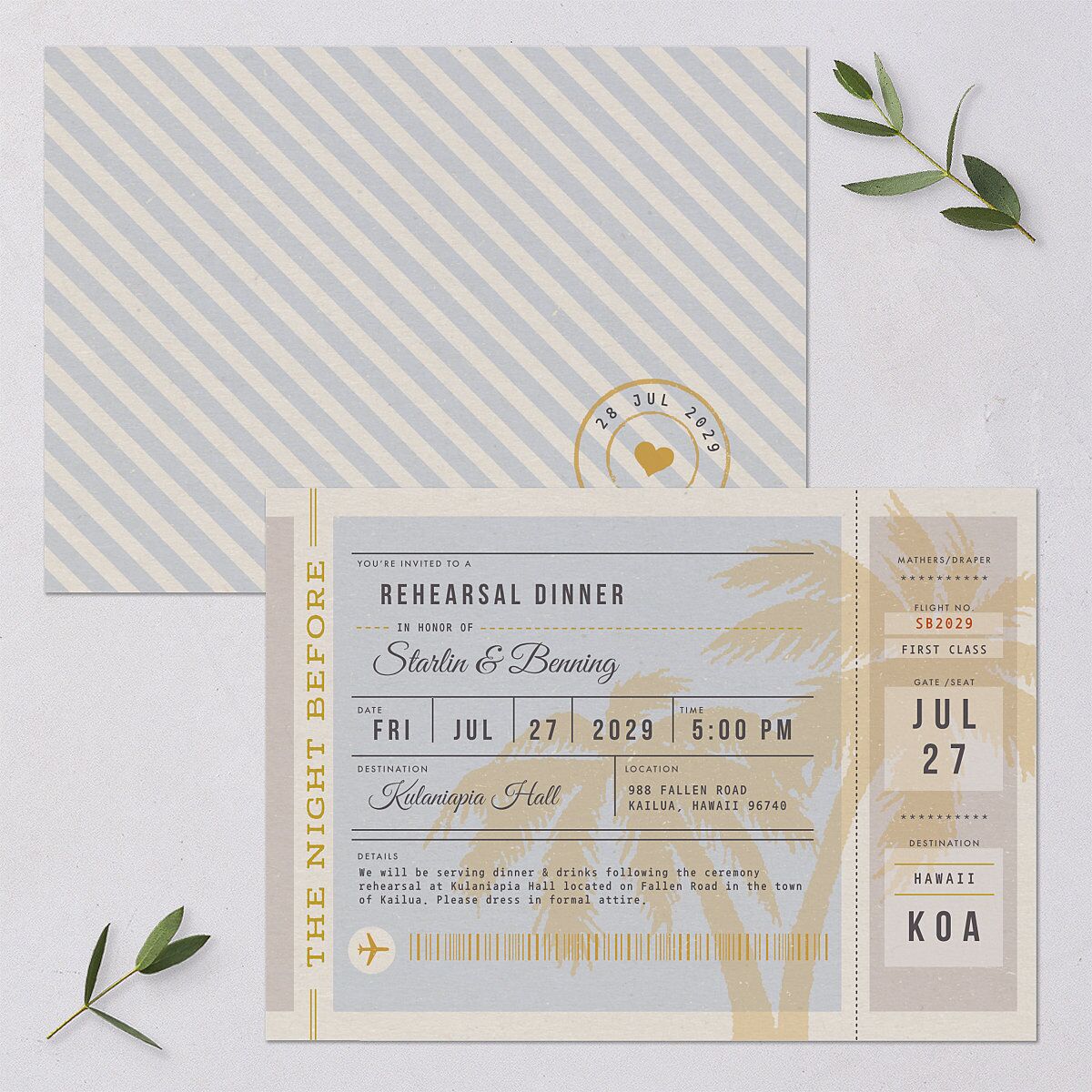 Retro Boarding Pass Travel Ticket Rehearsal Dinner Invitations Slate Signature Blank Standard