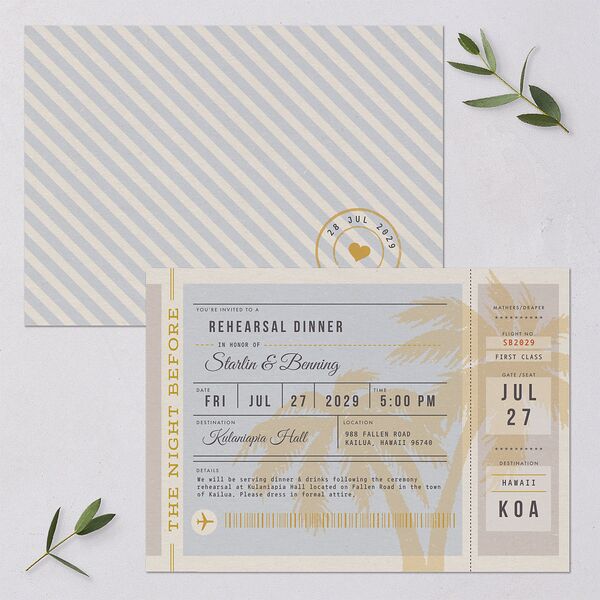 Retro Boarding Pass Travel Ticket Rehearsal Dinner Invitations Slate Signature Blank Standard