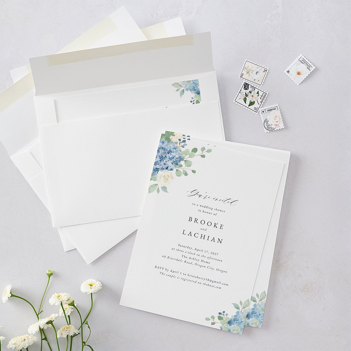 Elegant Hydrangea Bridal Shower Invitations Dusty Blue Signature Blank Standard