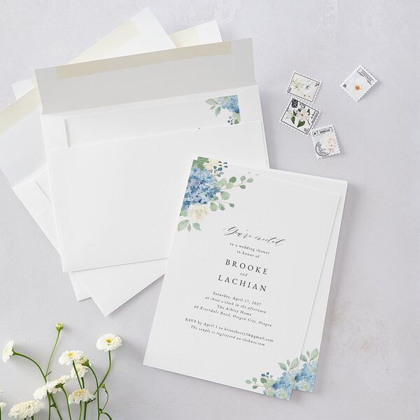 Elegant Hydrangea Bridal Shower Invitations Dusty Blue Signature Blank Standard