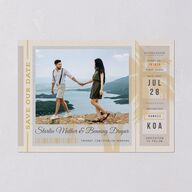 Retro Boarding Pass Travel Ticket Save The Date Cards Slate Signature smooth Blank No Standard