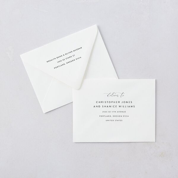 Blooming Botanical Save the Date Petite Card Euro Envelopes White Midnight Both Recipient and Return Addresses Luxe Signature
