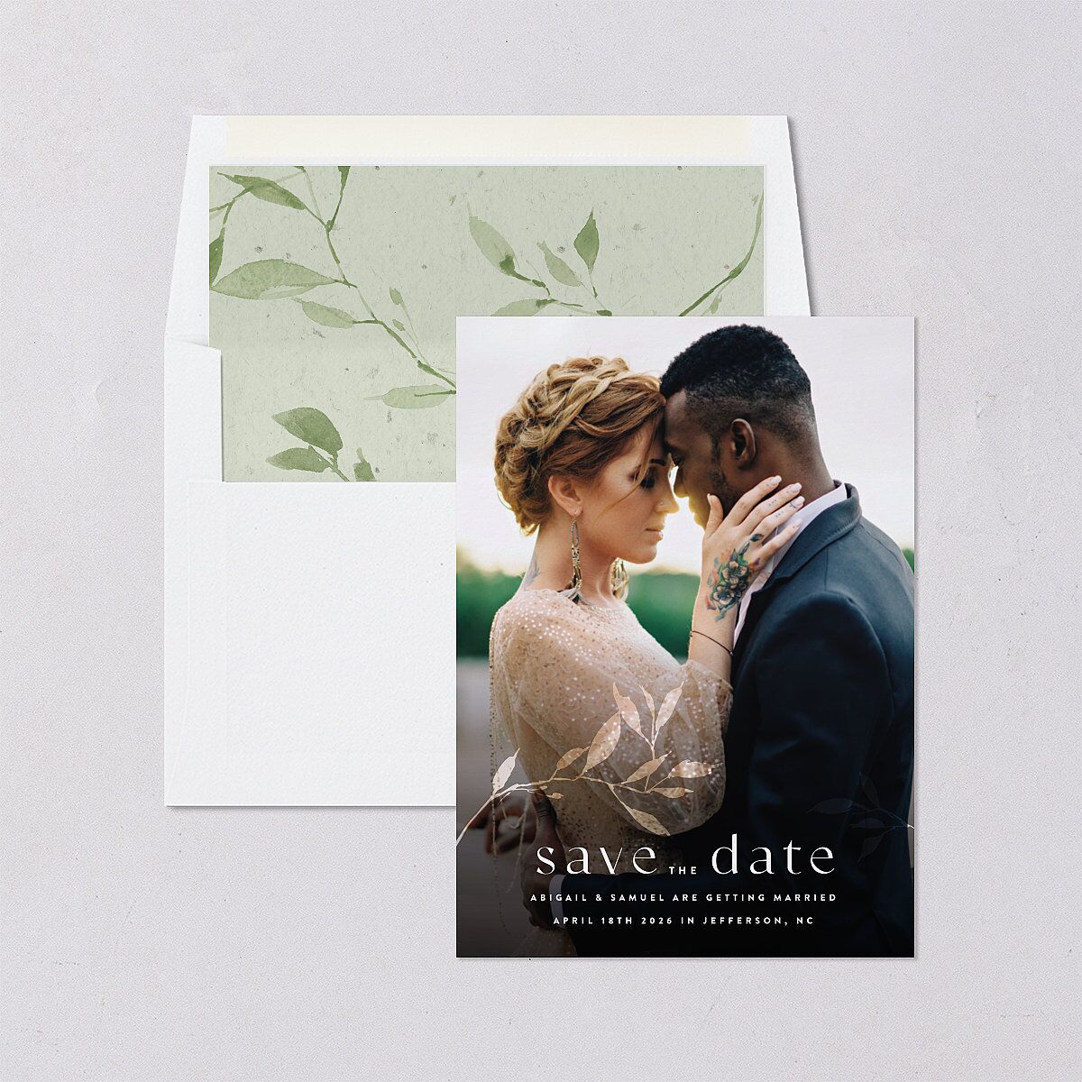 Pressed Leaves Save The Date Cards Thyme Signature smooth Blank No Standard