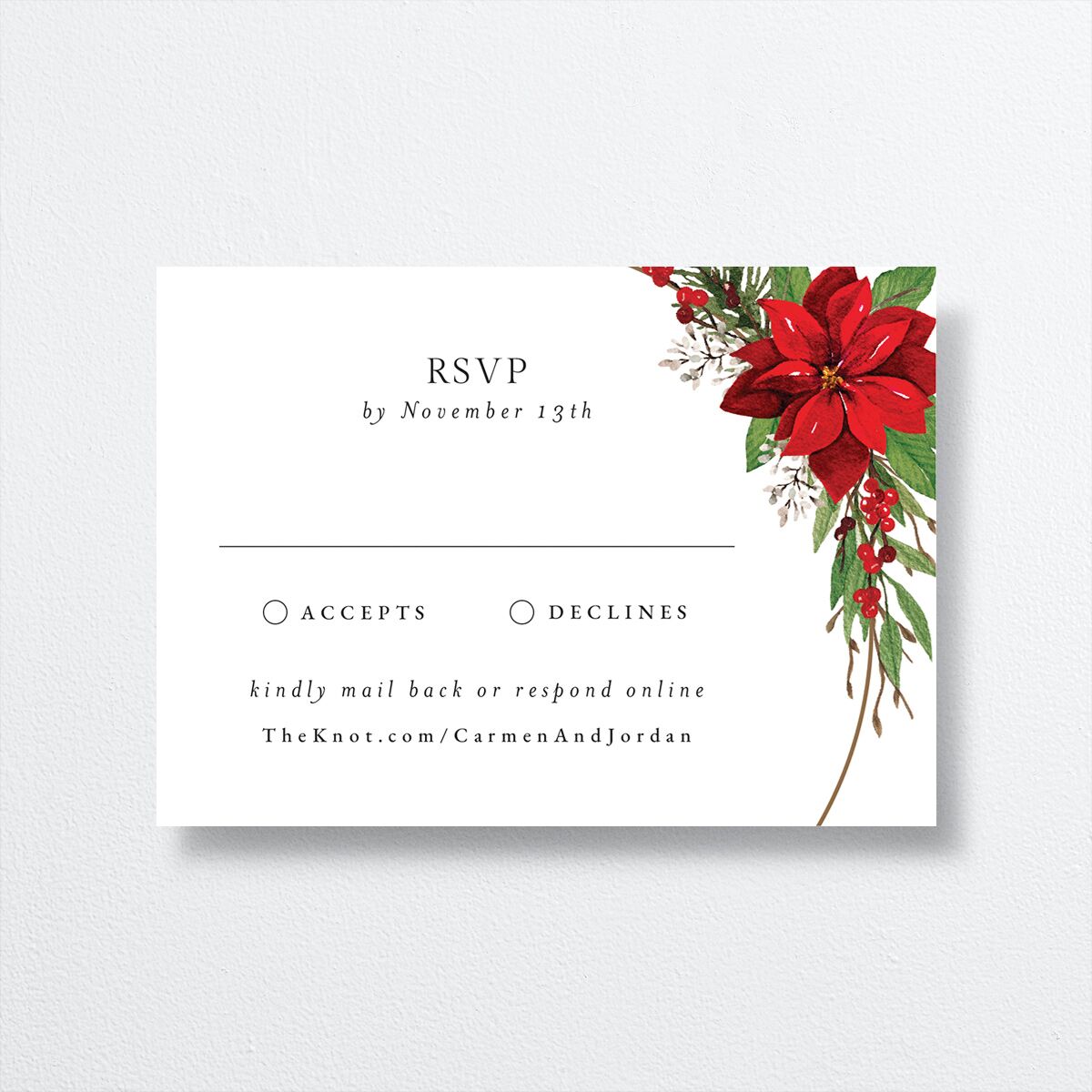Christmas Poinsettia Wedding Response Cards — view 1