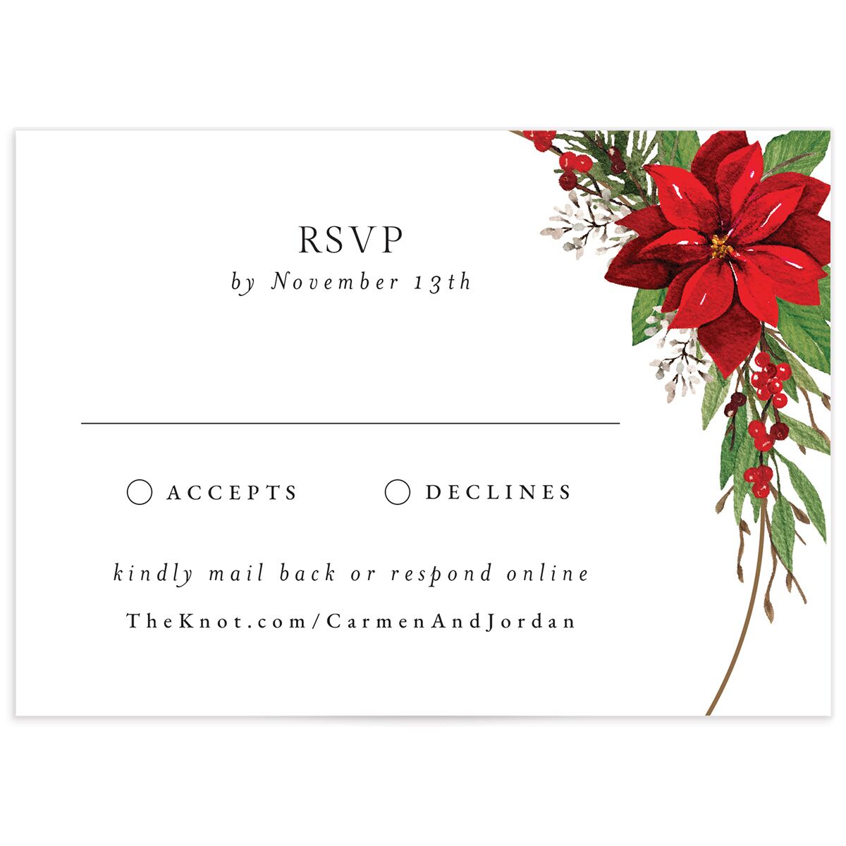 Christmas Poinsettia Wedding Response Cards