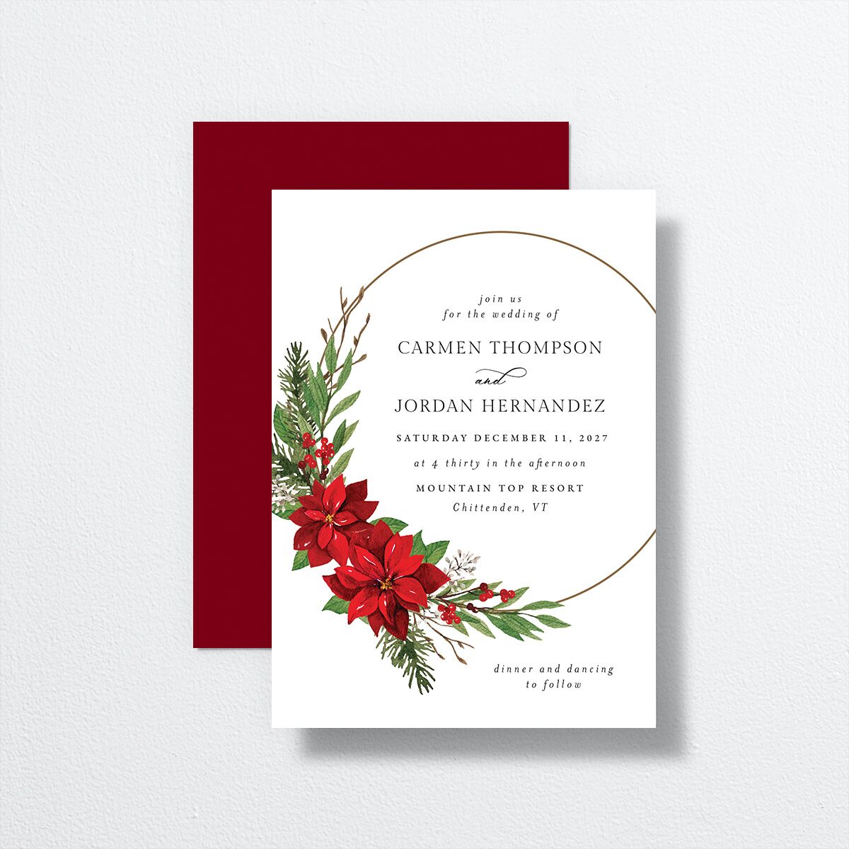 Christmas Poinsettia Wedding Invitations Ruby Signature No