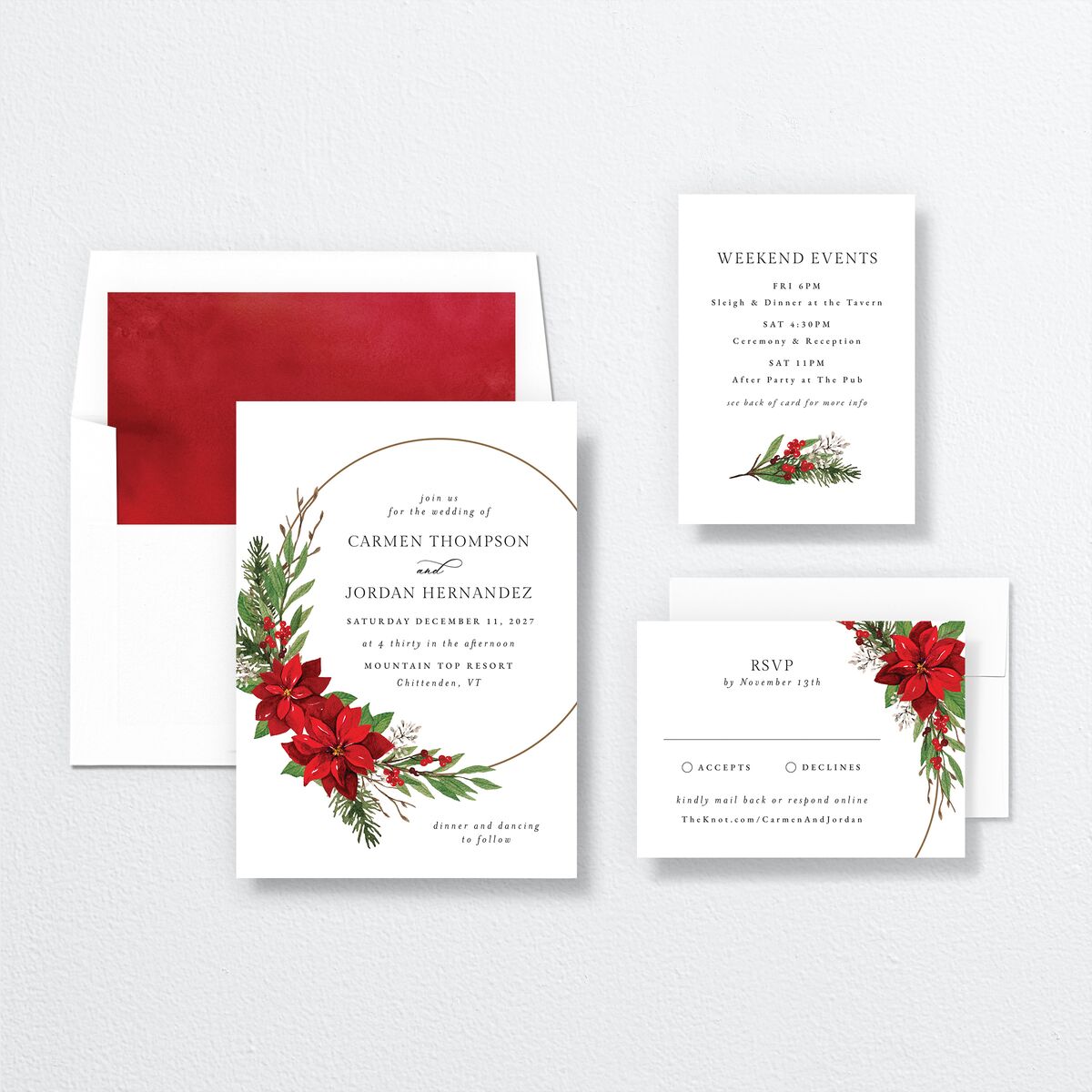 Christmas Poinsettia Wedding Invitations Ruby Signature No