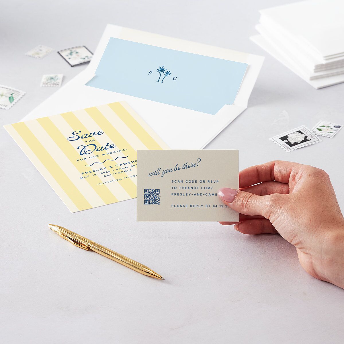 Cabana Stripes QR Code RSVP Cards Lemon Signature
