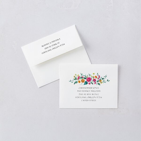Indian Ascending Garland Thank You Card Envelopes White Peony Both Recipient and Return Addresses Signature Standard