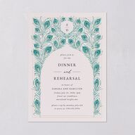 Peacock Nouveau Rehearsal Dinner Invitations Linen Signature Blank Standard