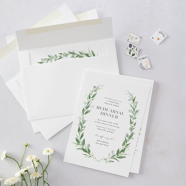 Greenery Laurel Rehearsal Dinner Invitations Pure White Signature Blank Standard