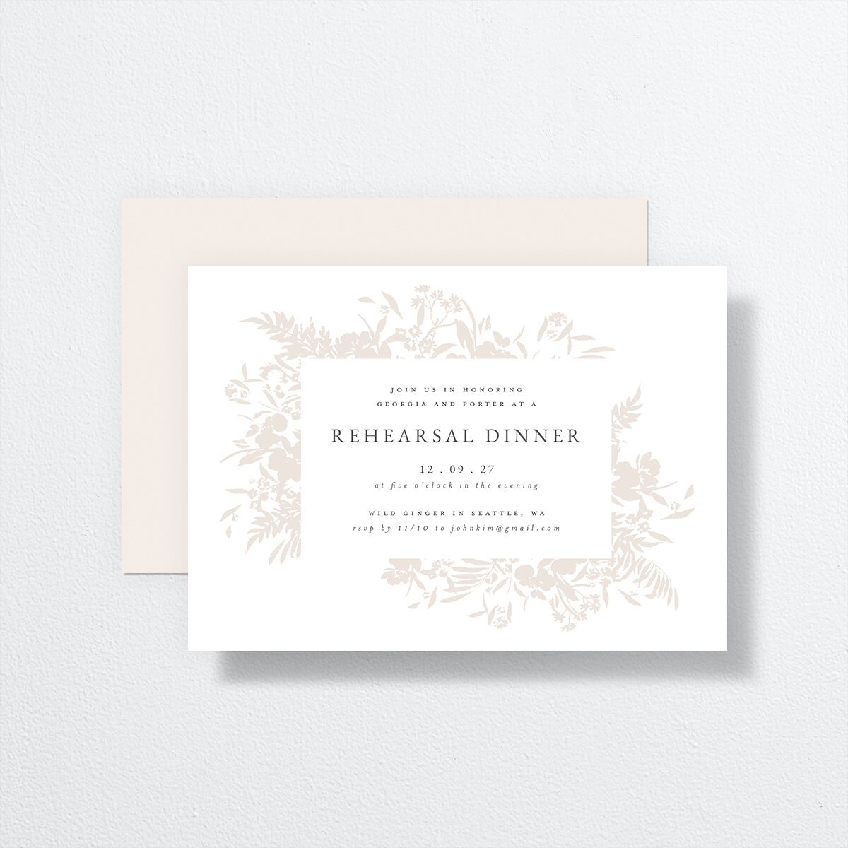 Glistening Garden Rehearsal Dinner Invitations front-and-back