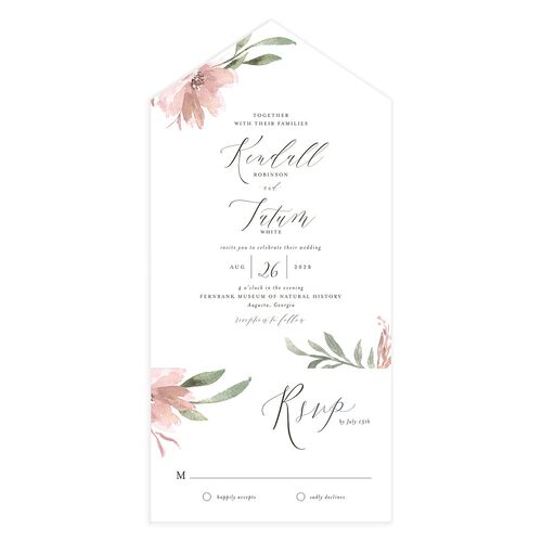 Muted Floral All-in-One Wedding Invitations Shell Pink Signature Light Both Recipient and Return Addresses No