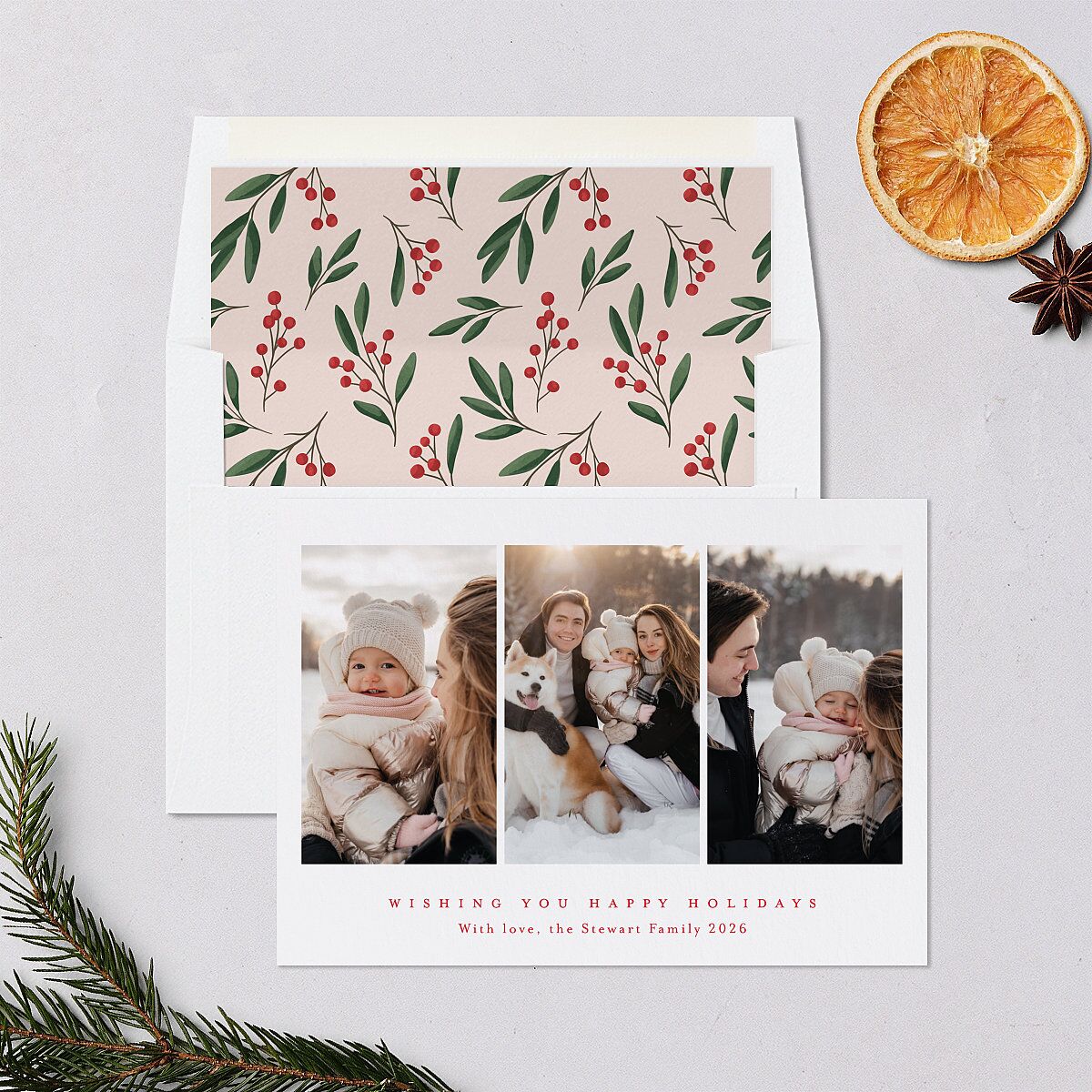 Triptych Holiday Holiday Cards True Red Signature Blank Landscape Standard