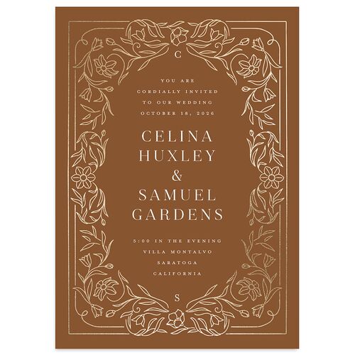 Floral Opulence Foil Wedding Invitations Gold Walnut Signature Blank No Standard