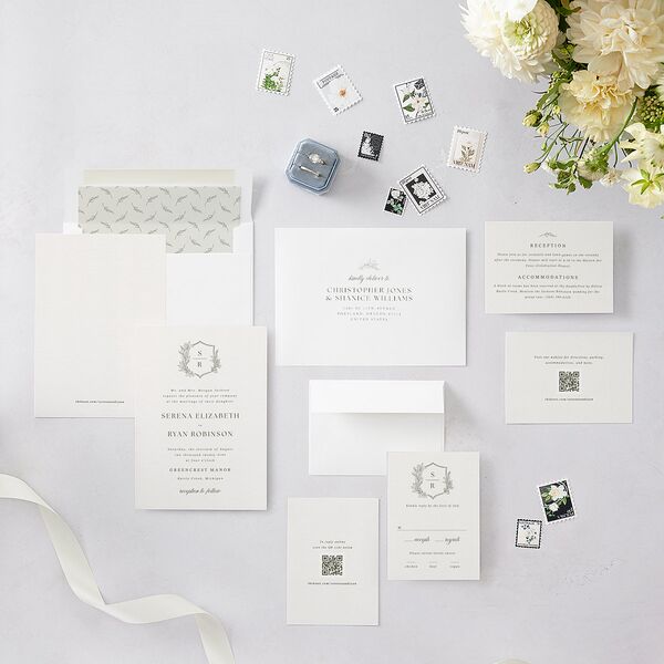 Elegant Garland Crest Wedding Invitations Dark Camo Signature Blank No Standard