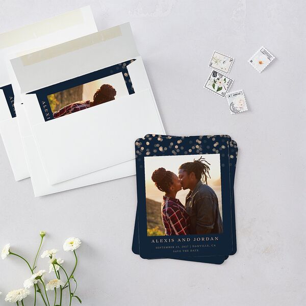 Elegant Glow Save The Date Magnets Navy Magnet Paper