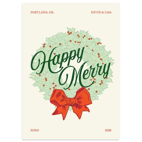 Vintage Holiday Wreath Holiday Cards Hunter Green Signature Blank Standard