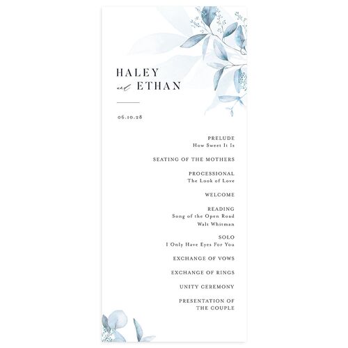 Romantic Greenery Wedding Programs Cornflower Signature