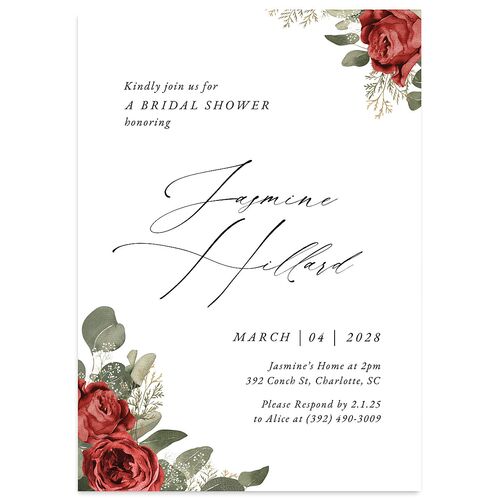 Romantic Roses Bridal Shower Invitations Ruby Signature Blank Standard