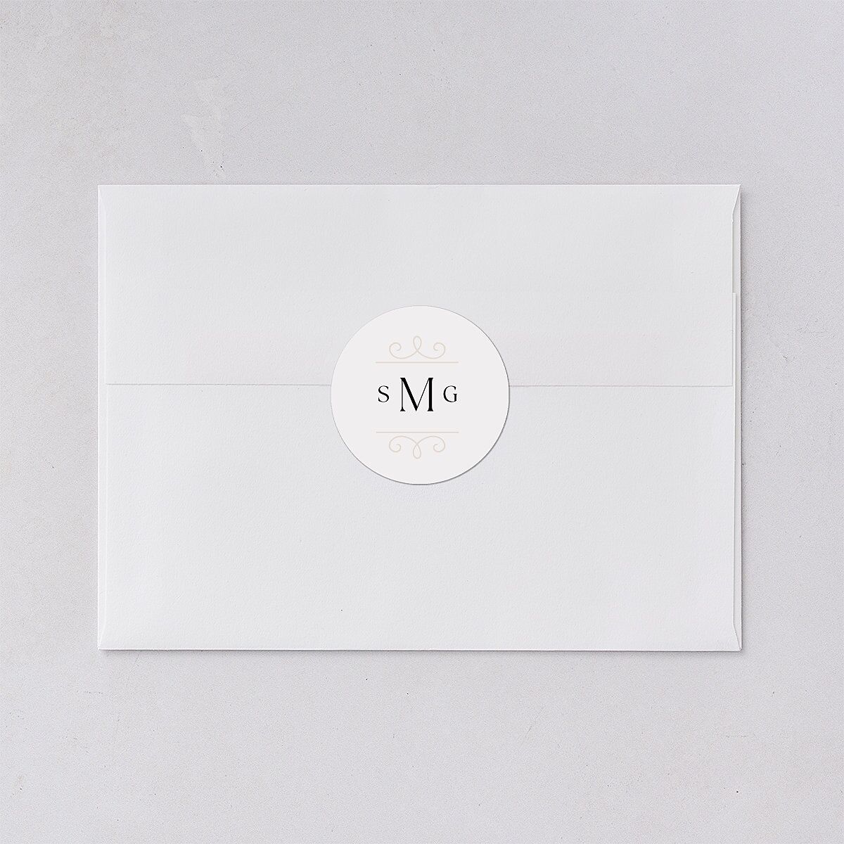 Monogram Flourish Wedding Stickers Pure White Circle