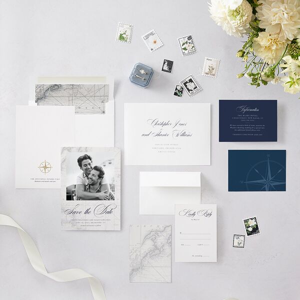 Formal Nautical Save The Date Cards Moody Blue Signature smooth Blank No Standard