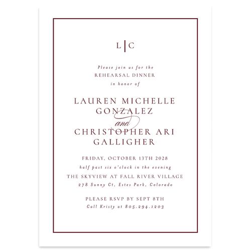 Timeless Frame Rehearsal Dinner Invitations Merlot Signature Blank Standard