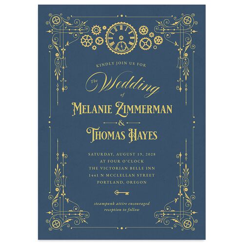 Steampunk Vintage Wedding Invitations Moody Blue Signature Blank No Standard