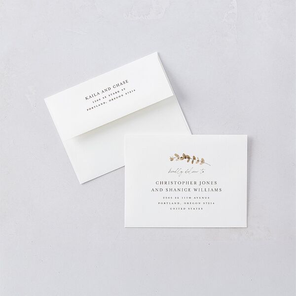 Soft Pampas Botanical Save the Date Petite Card Envelopes White Sepia Both Recipient and Return Addresses Signature Standard