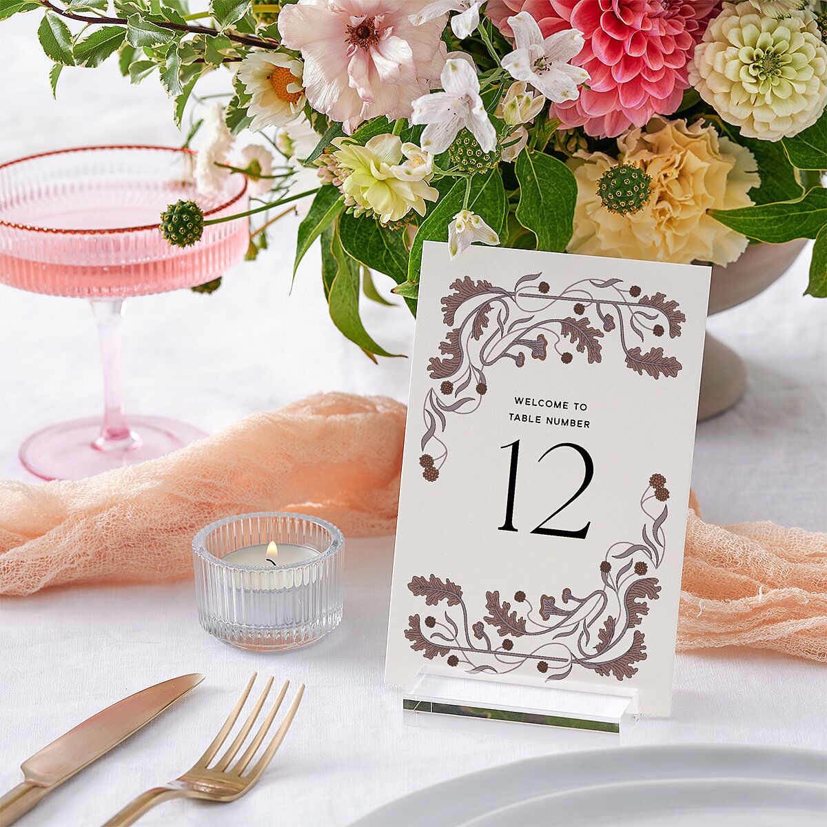 Climbing Leaves Table Numbers Copper Signature