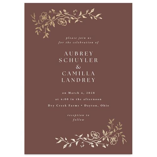 Gilded Branches Foil Wedding Invitations Gold Merlot Signature Blank No Standard