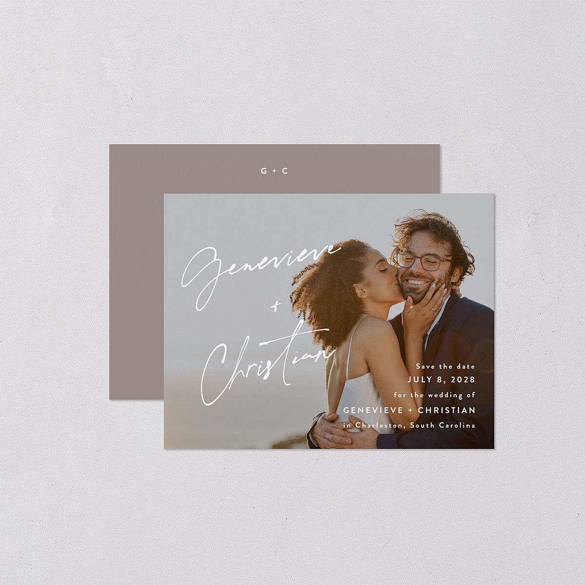 Written Names Save the Date Petite Cards Shadow Gray Signature smooth Blank No