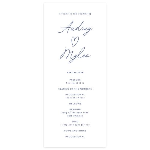 Elegant Heart Wedding Programs Cornflower Signature