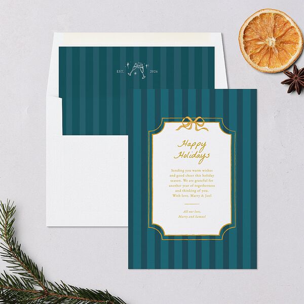 Vintage Bow Frame Holiday Cards Deep Lake Signature Blank Portrait Standard