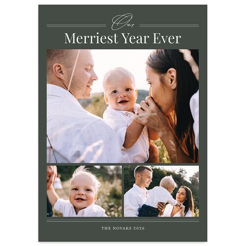 Our Merriest Year Baby Announcement Holiday Cards Hunter Green Signature Blank Standard Landscape
