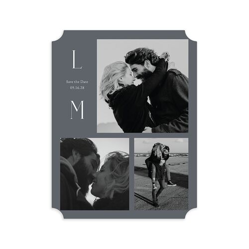 Editorial Monogram Save the Date Petite Cards Dusty Blue Signature smooth Blank No Ticket
