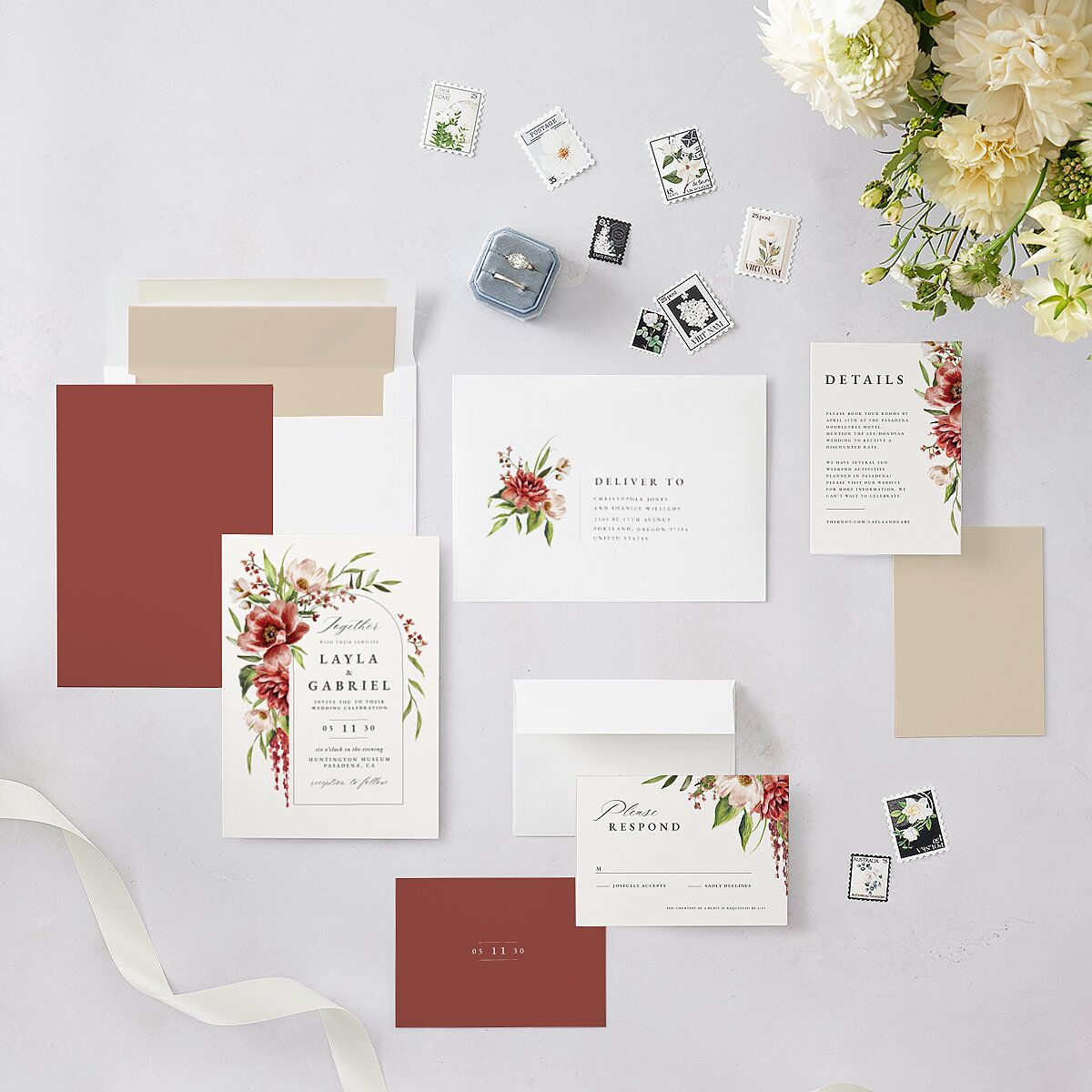 Floral Arch Wedding Invitations Rust Signature Blank No Standard