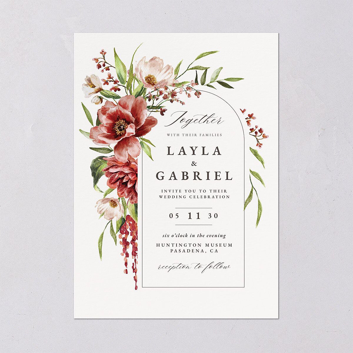 Floral Arch Wedding Invitations Rust Signature Blank No Standard