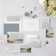 Rustic Reflection Save The Date Cards Dusty Blue Signature smooth Blank No Standard