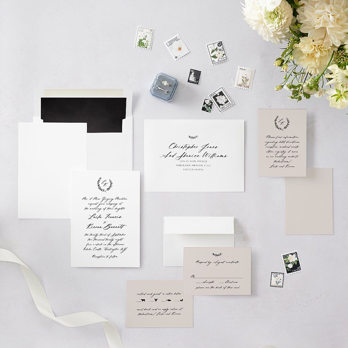 Eucalyptus Monogram Wedding Invitations Pure White Signature Blank No Standard