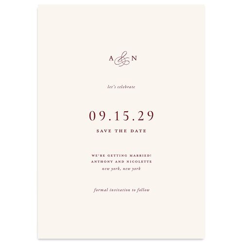 Elegant Photo Monogram Save the Date Cards Burgundy Signature smooth Blank No Standard