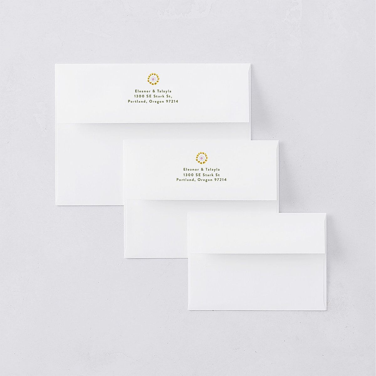 Wildflower Nouveau Save The Date Card Envelopes White Dark Camo Both Recipient and Return Addresses Signature Standard