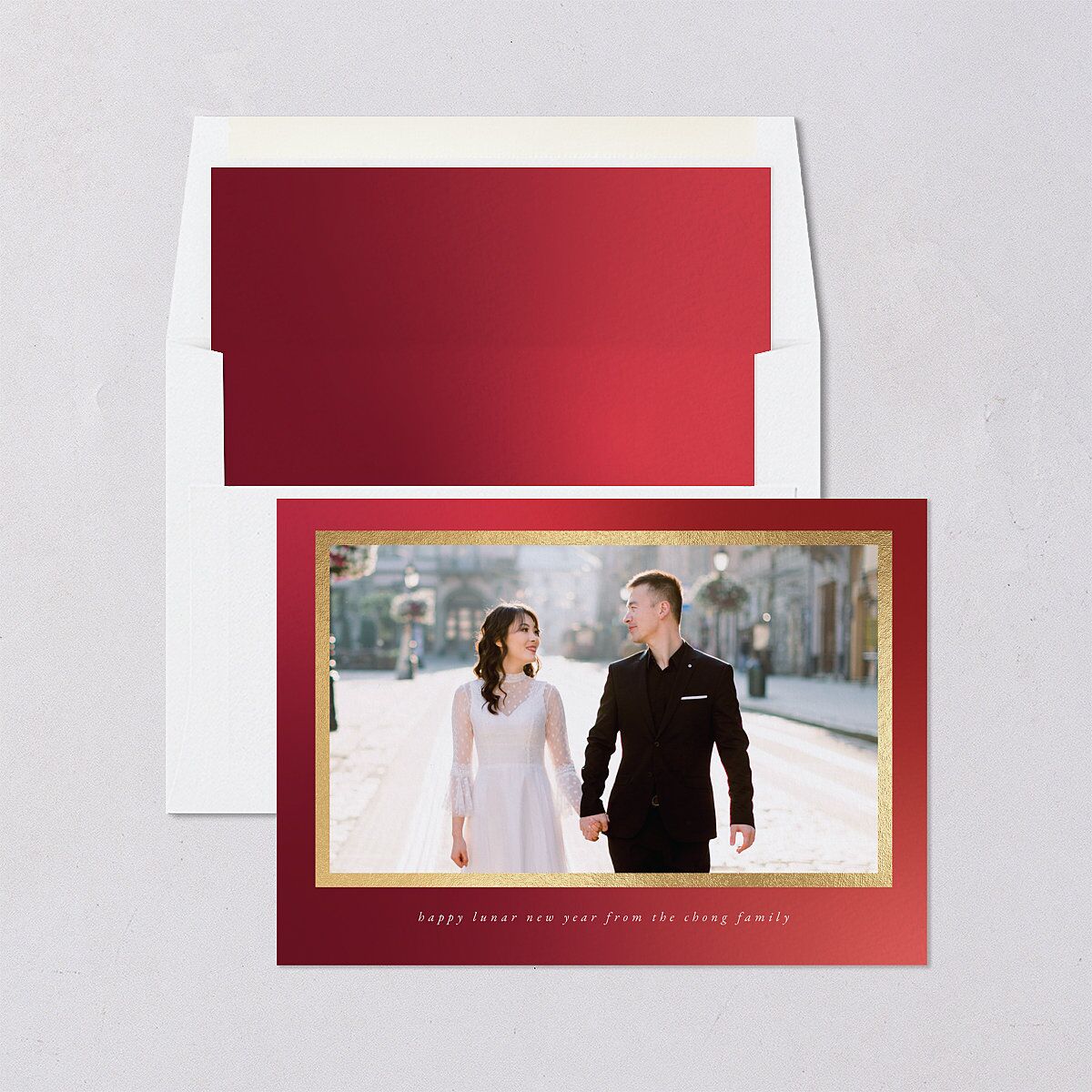 Lunar New Year Hues Holiday Cards Gold Garnet Signature