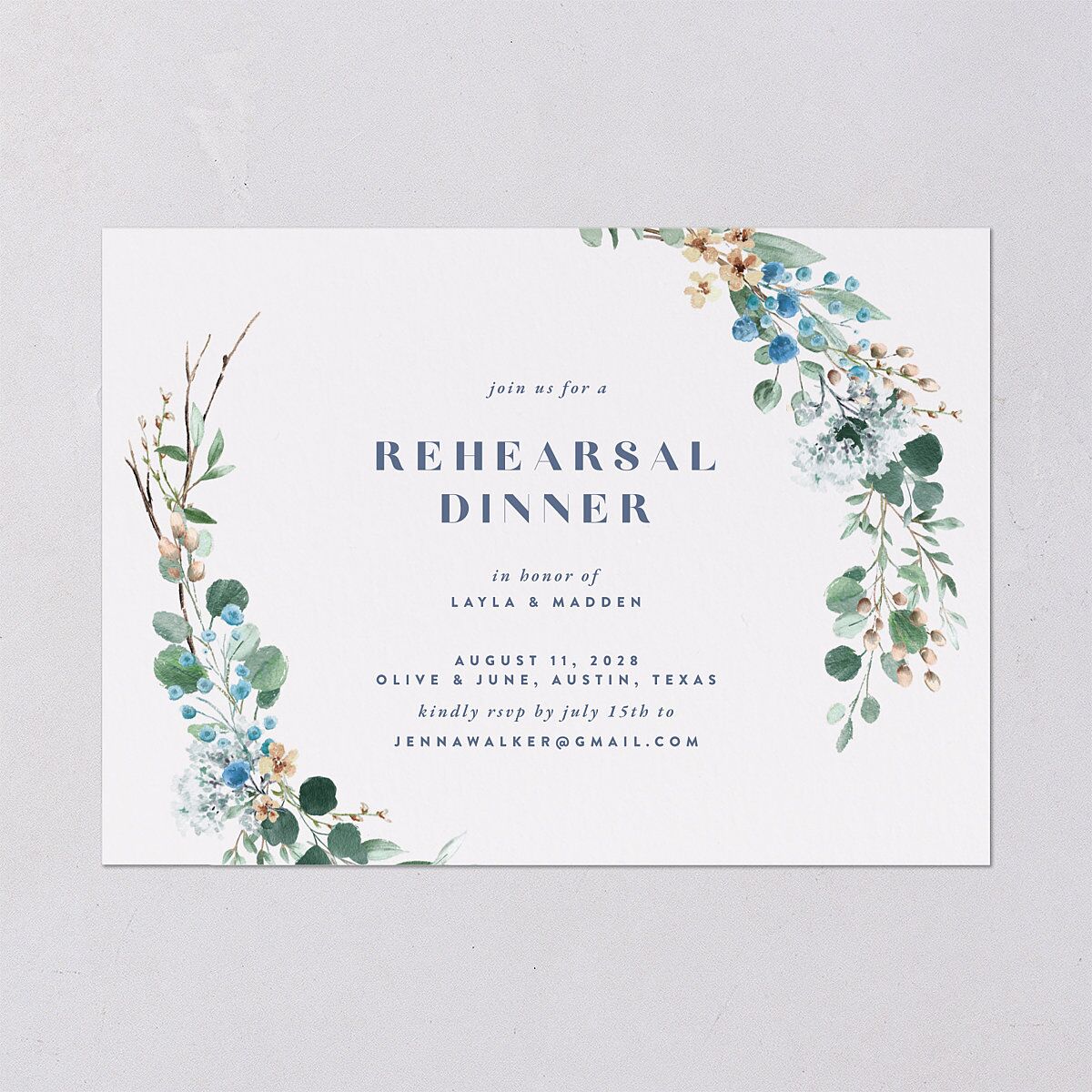 Rustic Greenery Rehearsal Dinner Invitations Cornflower Signature Blank