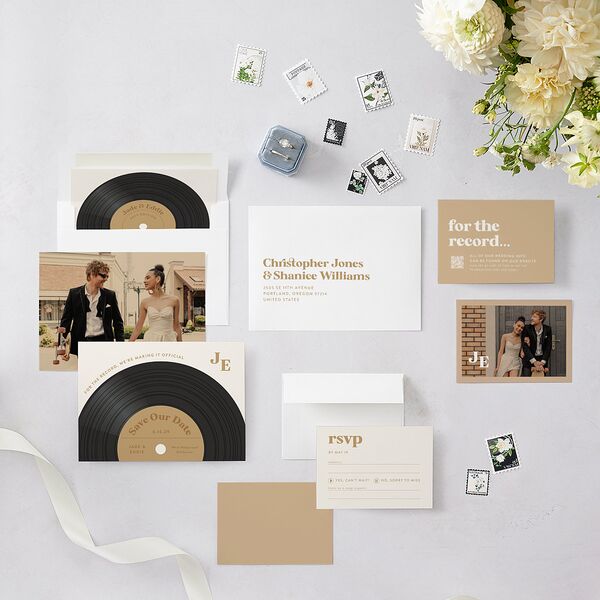 Music Lovers Save the Date Cards Tan Signature smooth Blank No Standard