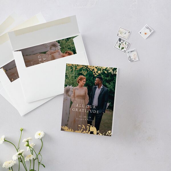 Glistening Garden Thank You Cards Gold Linen