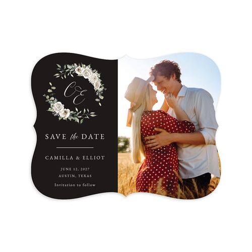 Floral Monogram Save the Date Petite Cards Midnight Signature smooth Blank No Bracket